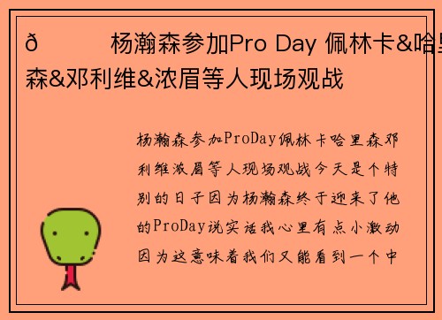 👀杨瀚森参加Pro Day 佩林卡&哈里森&邓利维&浓眉等人现场观战